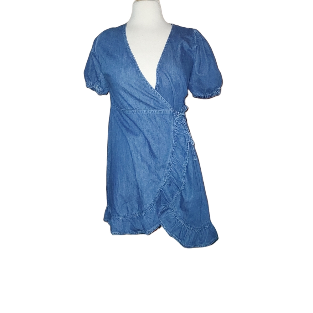 Primark  Denim Dress 6 Jean Med Blue Denim Knee Length Ruffle Hem.